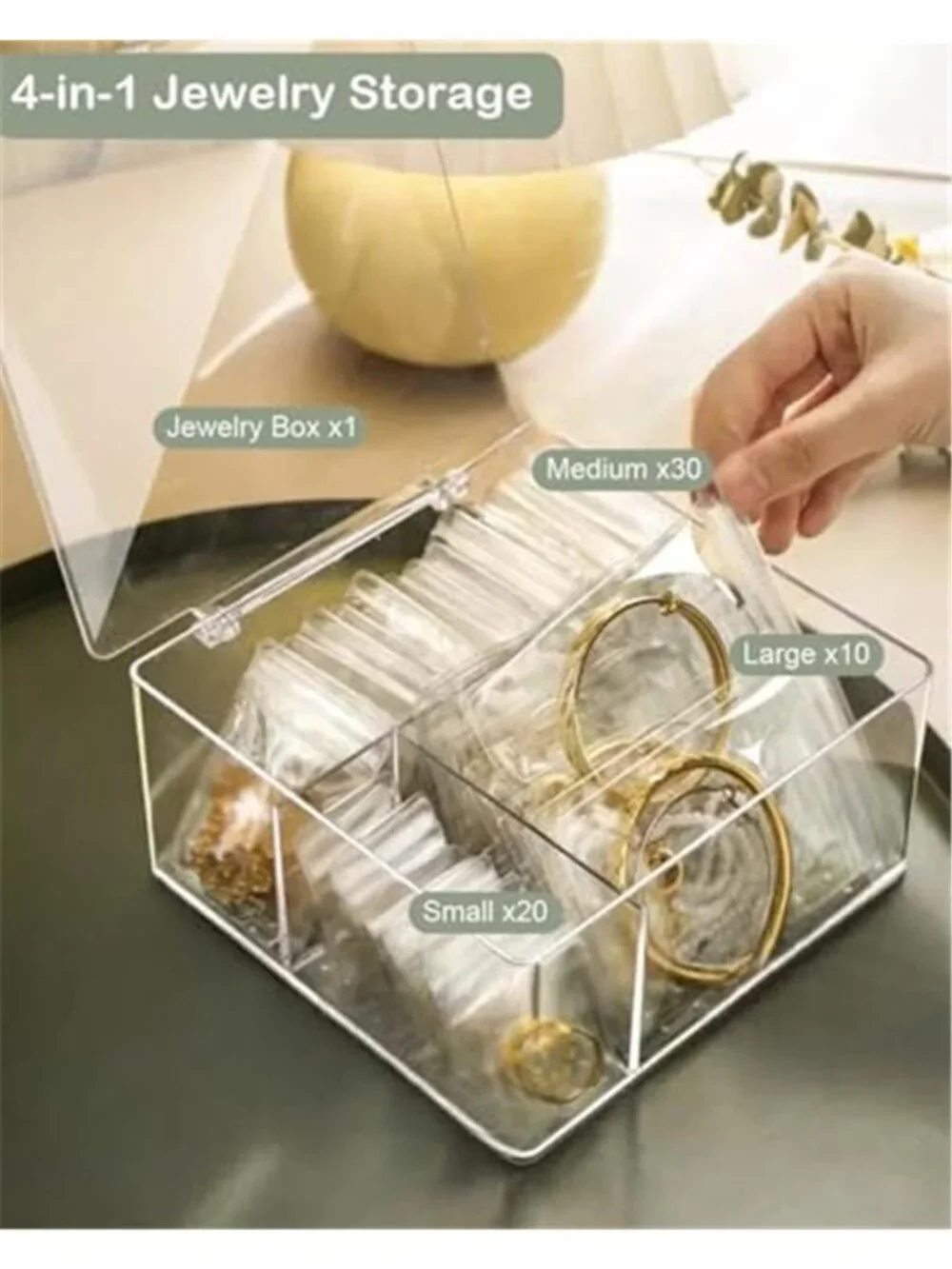Clear Jewelry Organizer Box 60 Anti Tarnish Bags Ring Earring Necklace Storage
